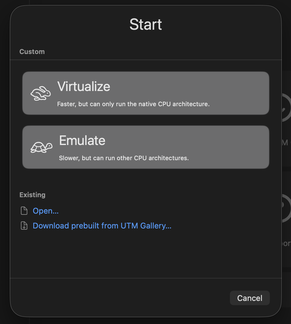 The create virtual machine screen