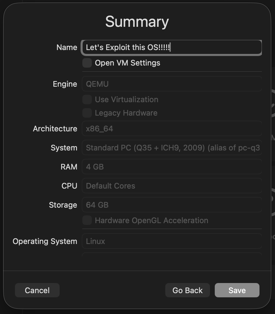 Pick a cool name for your virtual machine