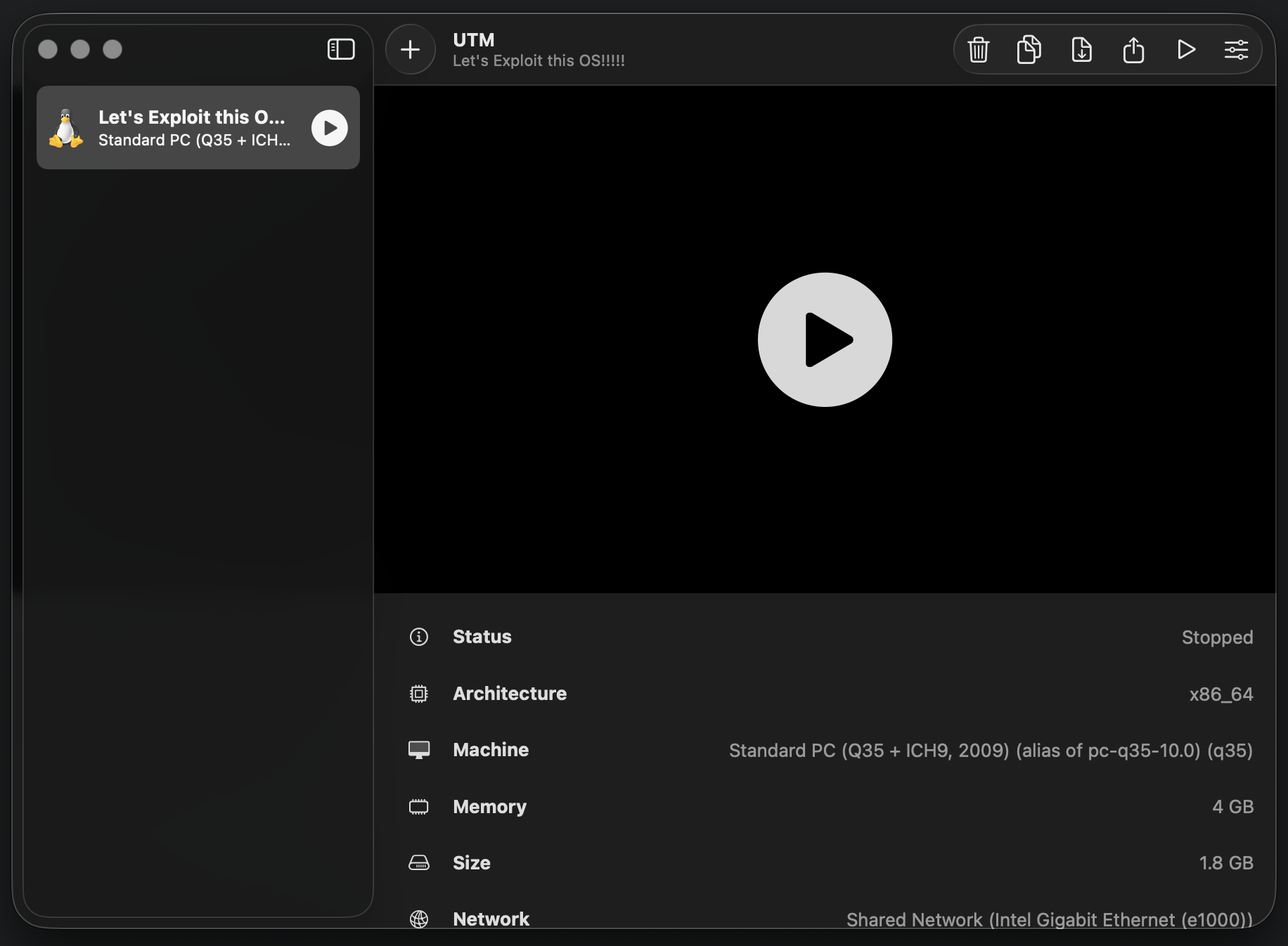 Interface with VM being listed
